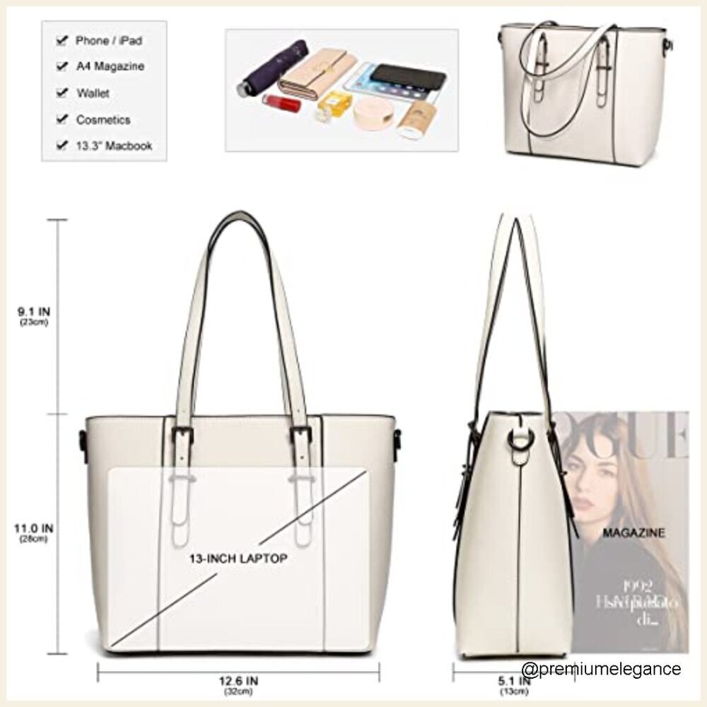 Faux Leather Satchel Tote with Adjustable Crossbody Strap, 6 Compartments - Picture 4 of 7